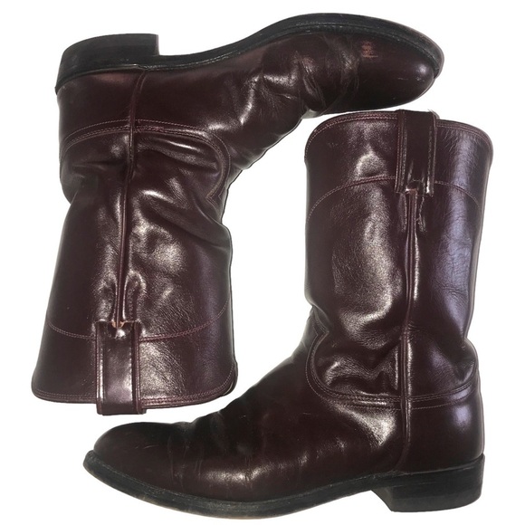 Justin Cowboy Boots Style #3037 Burgundy Wine Ropers Men's Size 9EE - Picture 2 of 8